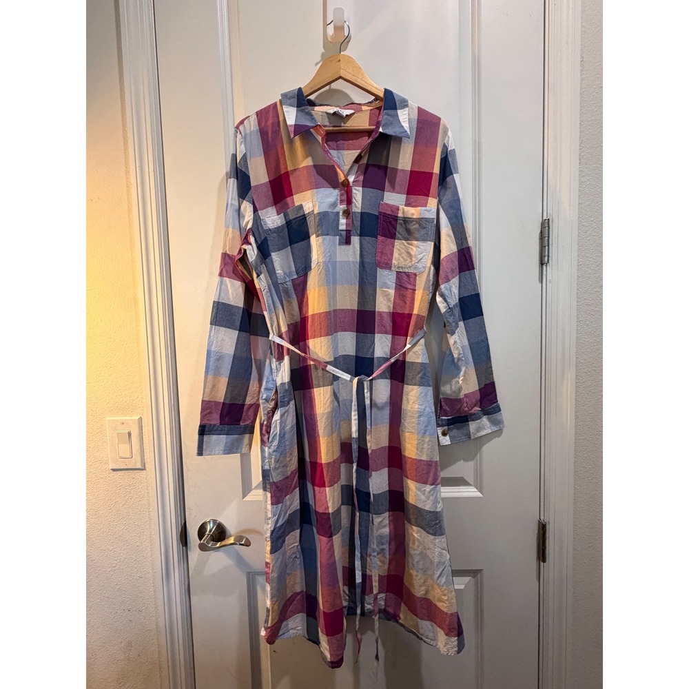 Croft & Barrow Womens XL Plaid Shirt Dress Long Sleeve Midi Tie Waist Multi